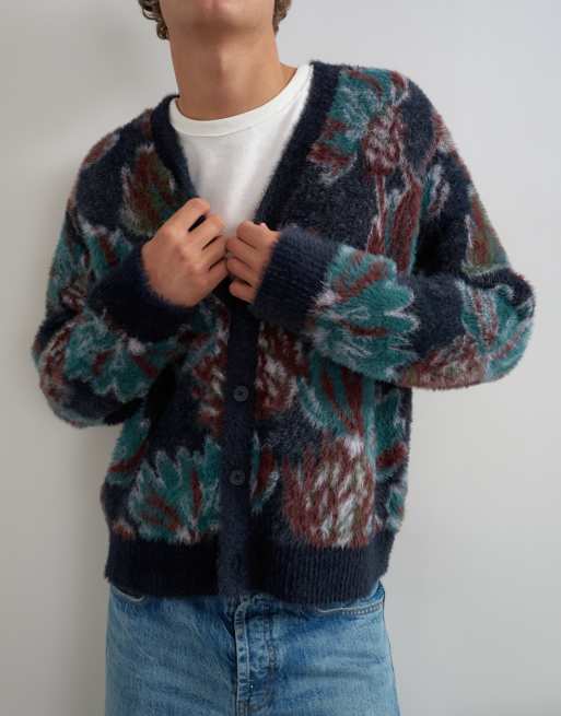 Topman cardigan a fiori morbido vestibilità regular blu navy, 2 di 5