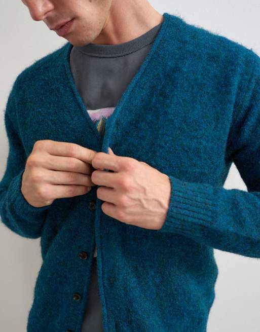 Topman Cardigan aus angerautem Strick in klassischer Passform in dunklem Petrol, 5 von 5