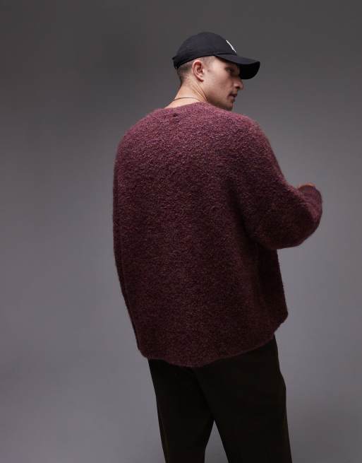 Topman - Cardigan bouclé oversize color bacca, 2 di 4