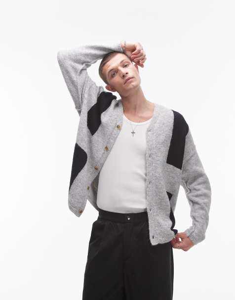 Topman - Cardigan colorblock grigio - view 1