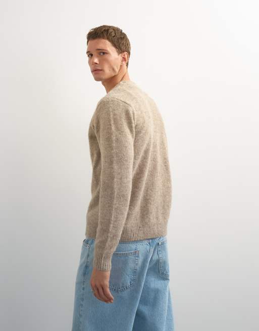 Topman - cárdigan de punto cepillado de corte clásico en color avena, 5 de 7