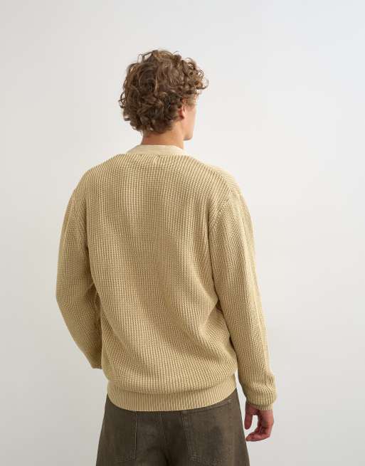 Topman - cárdigan de punto con cremallera y corte holgado en beige lavado ácido, 4 de 5