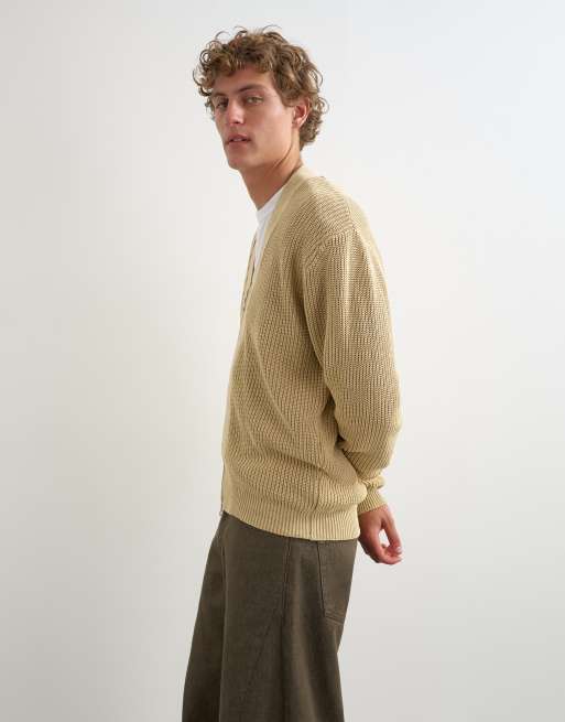 Topman - cárdigan de punto con cremallera y corte holgado en beige lavado ácido, 5 de 5