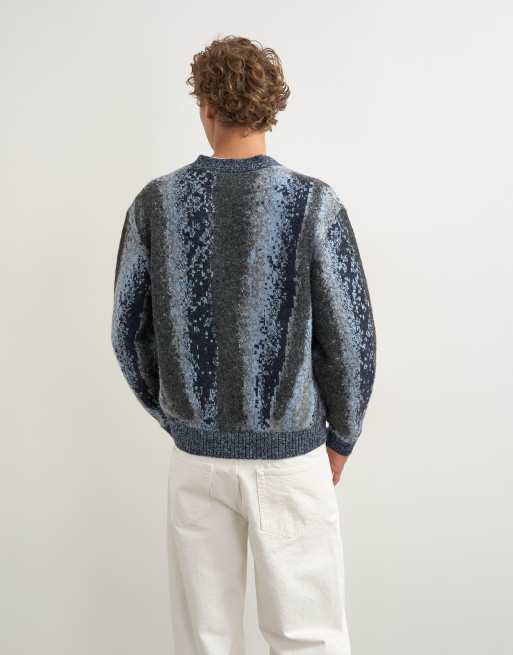 Topman cárdigan de punto holgado de rayas abstractas en gris oscuro, 5 de 5
