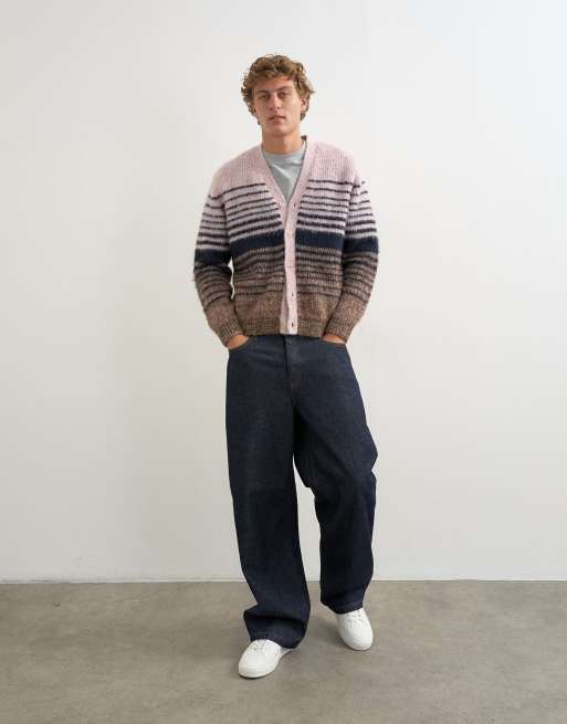 Topman cardigan en maille coupe regular à rayures avec effet ombré rose, 3 de 5