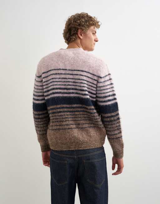 Topman cardigan en maille coupe regular à rayures avec effet ombré rose, 5 de 5