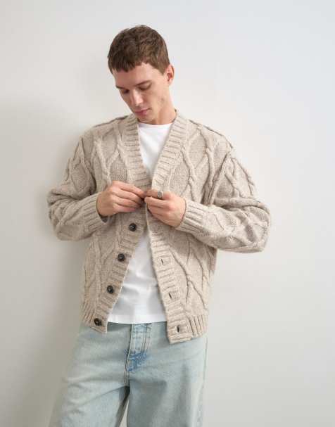 Topman cardigan en maille torsadée coupe décontractée couleur avoine - view 1