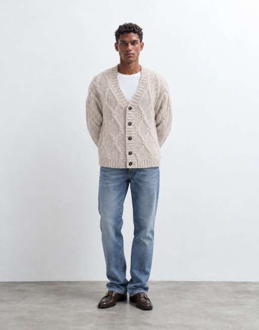 Topman cardigan en maille torsadée coupe décontractée couleur avoine, 6 de 9