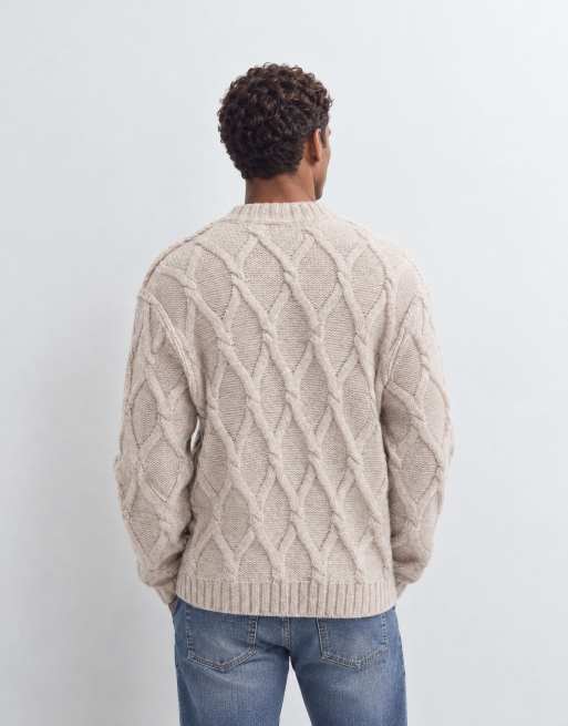 Topman cardigan en maille torsadée coupe décontractée couleur avoine, 9 de 9