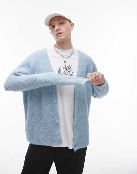 Topman - Cardigan i blåmeleret bouclé afslappet pasform - view 1
