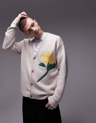 cardigan in ecru with flower embroidery-White