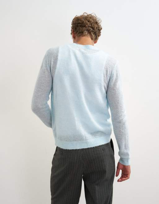 Topman Cardigan in klassischer Passform aus transparentem Strick in Hellblau, 5 von 5