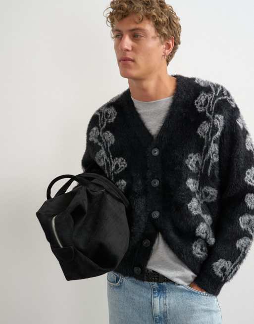 Topman Cardigan in lockerer Passform aus flauschigem Strick mit Blumenmuster in Schwarz, 2 von 5