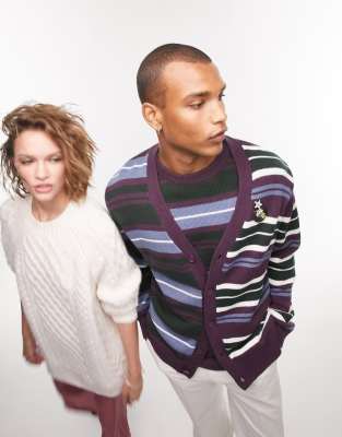 Topman knitted stripe cardigan in purple (part of a set) - ASOS Price Checker
