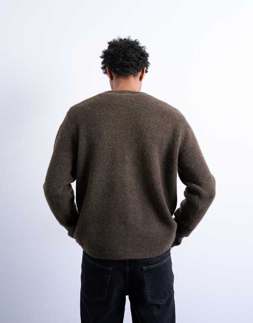 Topman - Cardigan in maglia marrone vestibilità classica, 4 di 5