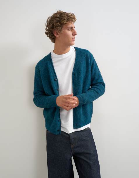 Topman cardigan in maglia spazzolata vestibilità classica verde petrolio scuro - view 1