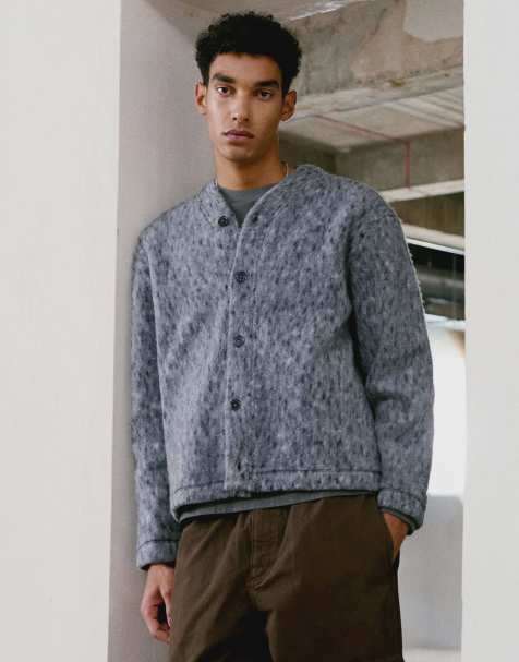 Topman - Cardigan in misto lana testurizzato leopardato grigio - view 1