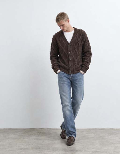Topman cardigan lavorato a trecce vestibilità comoda marrone, 6 di 9