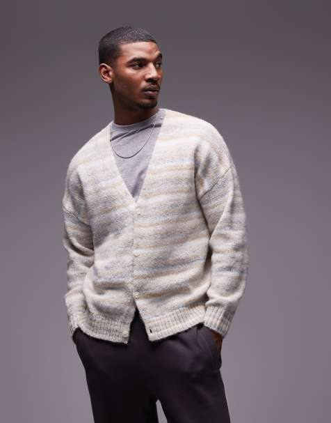 Topman - Cardigan oversize con motivo astratto verde salvia e crema - view 1