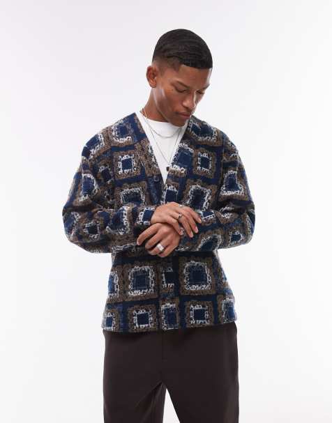 Topman - Cardigan oversize in jacquard color blu navy - view 1
