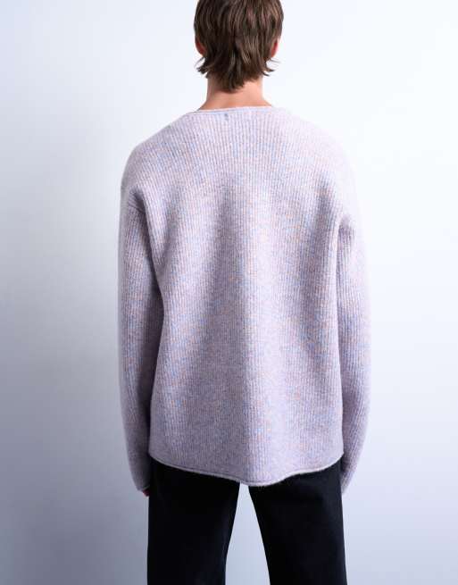 Topman - Cardigan oversize in maglia lilla con filato ritorto, 3 di 5