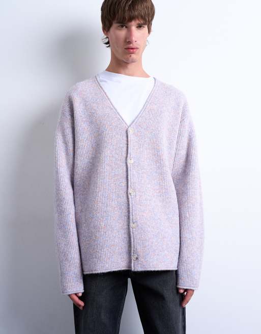 Topman - Cardigan oversize in maglia lilla con filato ritorto, 5 di 5