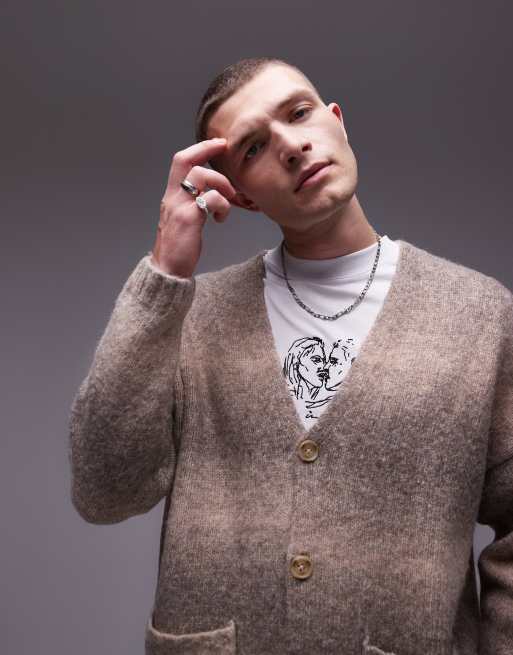 Topman - Cardigan oversize spazzolato color écru sfumato