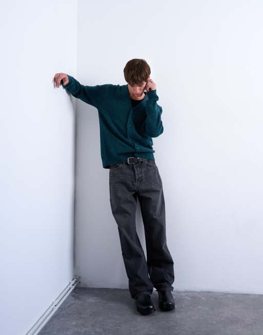 Topman - Cardigan oversize verde scuro con scollo a V, 2 di 5