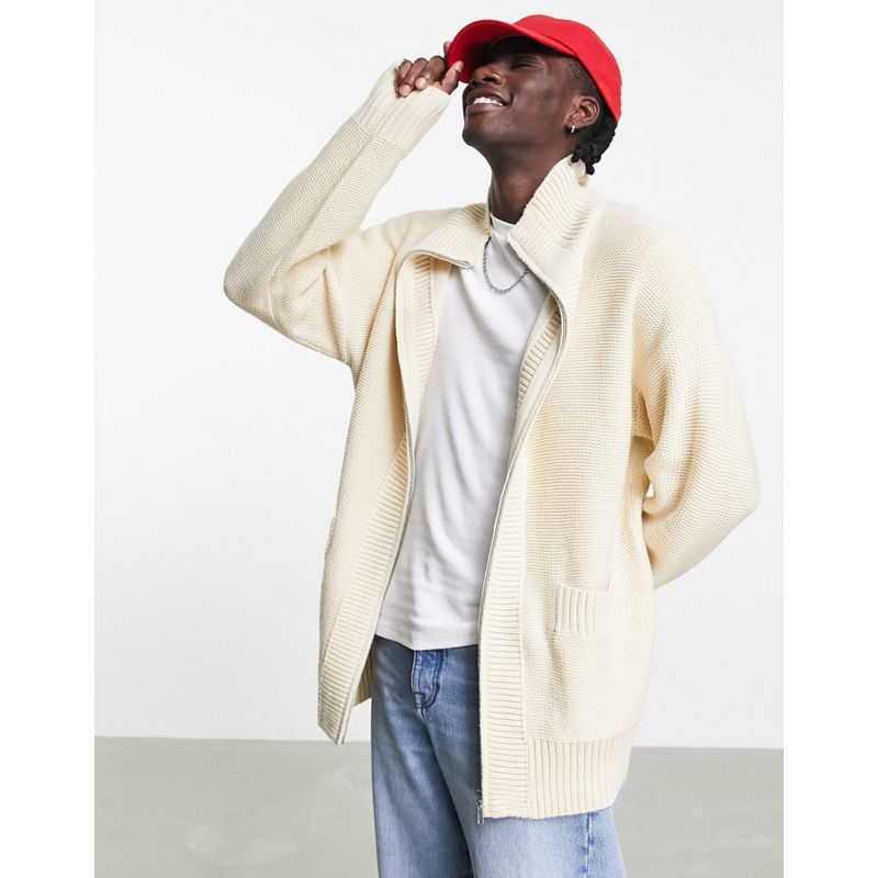 Topman - Cardigan super oversize in maglia con tasche color pietra