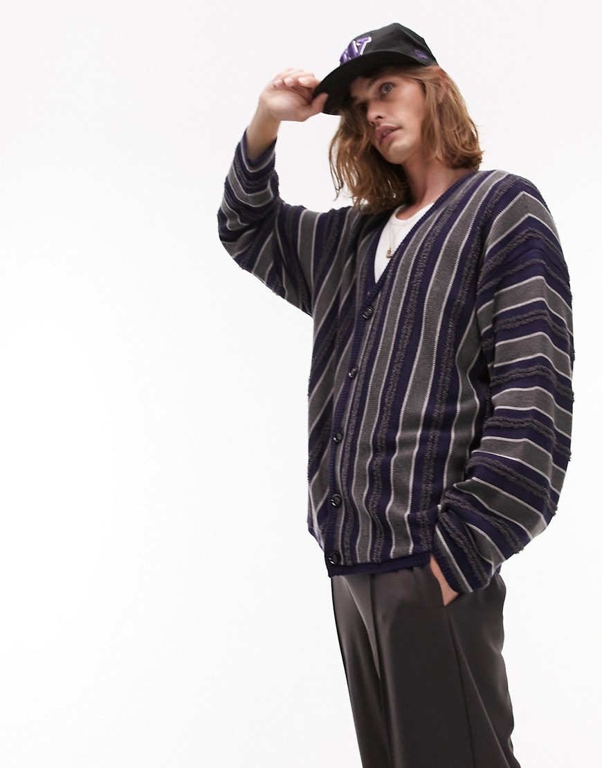 Topman cardigan with vertical stripe in grey and navy