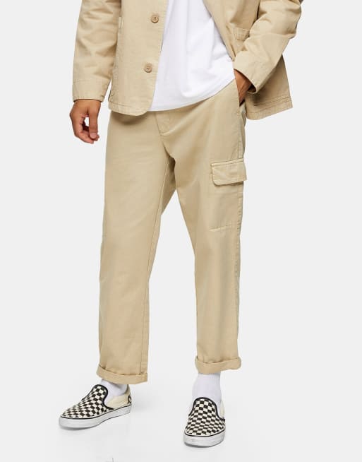 Topman – Cargo-Hose in Stone mit weitem Bein