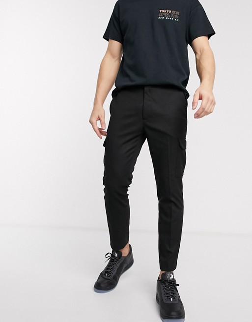 Topman cargo trousers in black