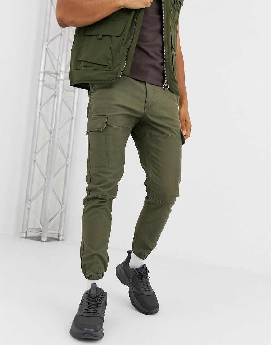 Topman cargo trousers in khaki-Green