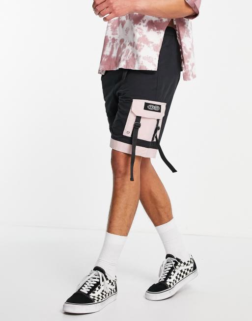 Topman - Cargoshort met lange pasvorm, rits en geweven banden in zwart