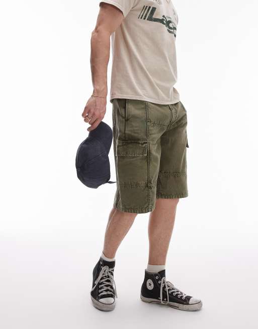 Topman carpenter cargo jorts in acid wash khaki