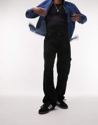 Topman carpenter cord pants in black