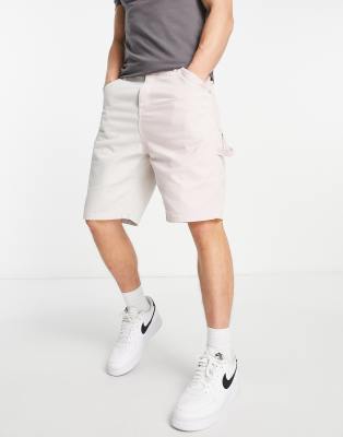 TOPMAN CARPENTER DENIM SHORTS IN PINK