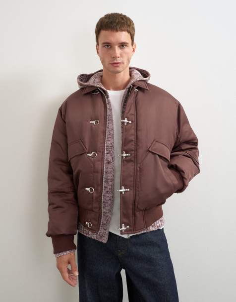 Topman cazadora bomber acolchada con cierre de gancho de bombero en burdeos - view 1