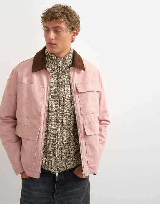 Topman - chaqueta barn cropped de corte relajado con cuello de pana en rosa empolvado, 2 de 5