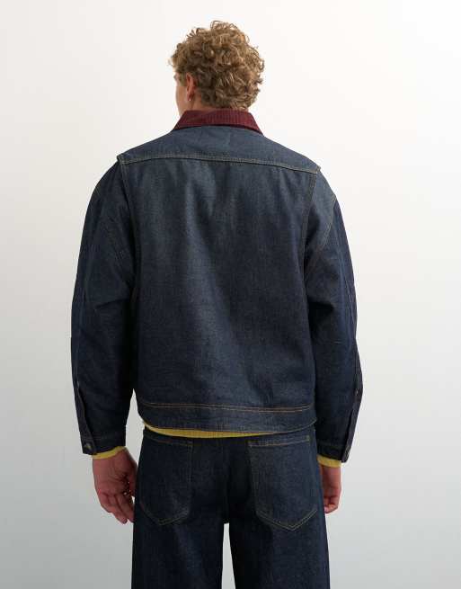 Topman - chaqueta vaquera acolchada de corte oversize con cuello de pana en crudo, 3 de 5