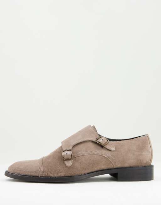 Topman - Chaussures derby à boucles en daim véritable - Beige