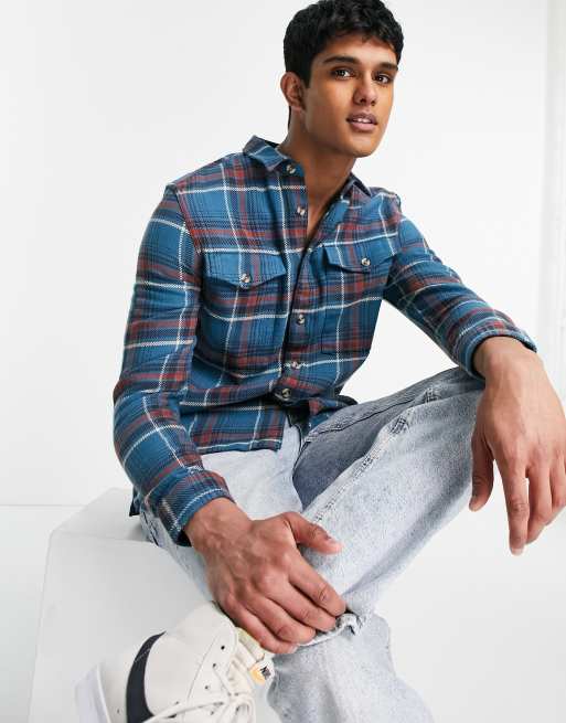 Topman check overshirt in blue | ASOS