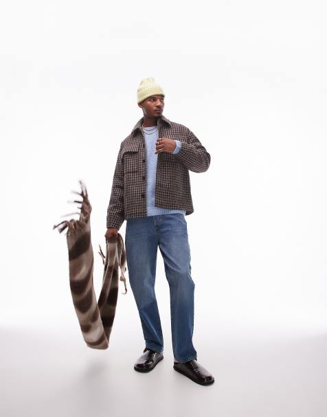 Topman check overshirt in brown - view 1