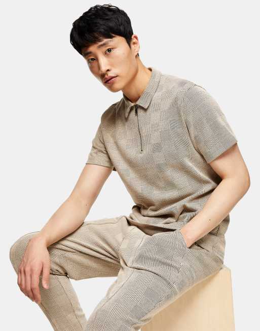 Topman check polo in stone