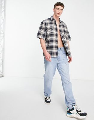 Topman check shirt with chest embroidery in multi