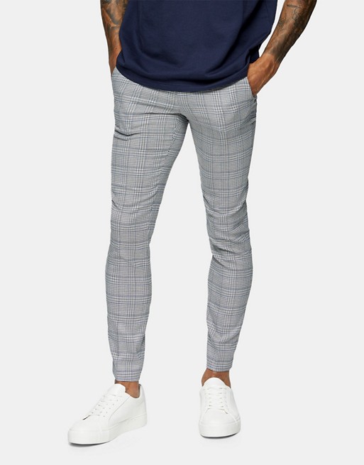 Topman skinny suit trouser in grey check