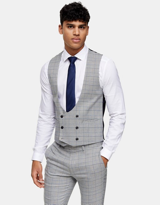 Topman skinny suit waistcoat in grey check