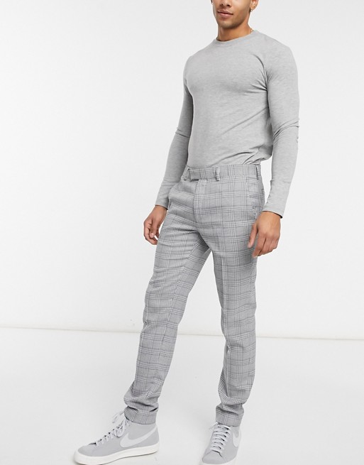 Topman check skinny suit trouser in grey
