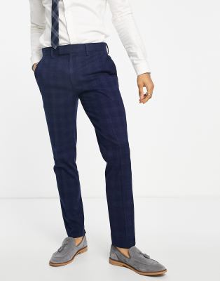 Topman check skinny suit trousers in navy - ASOS Price Checker