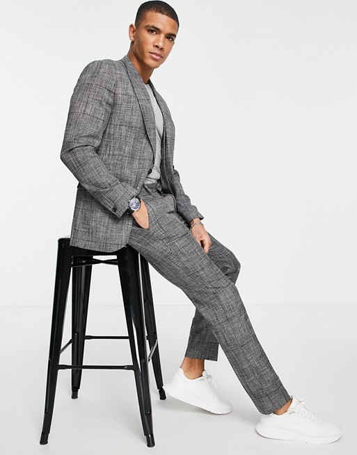 Topman skinny suit trousers in grey check